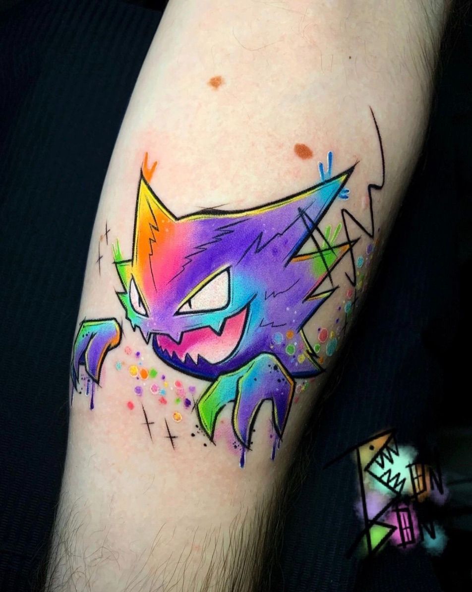 Tattoo of Haunter in rainbow colors