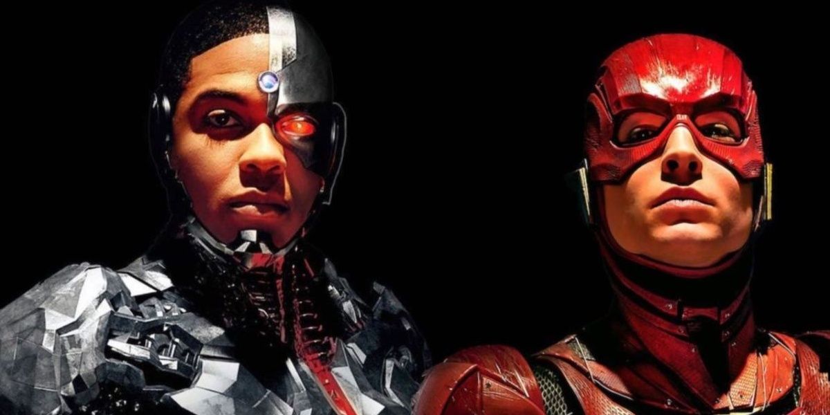 Cyborg and Flash posing against black background