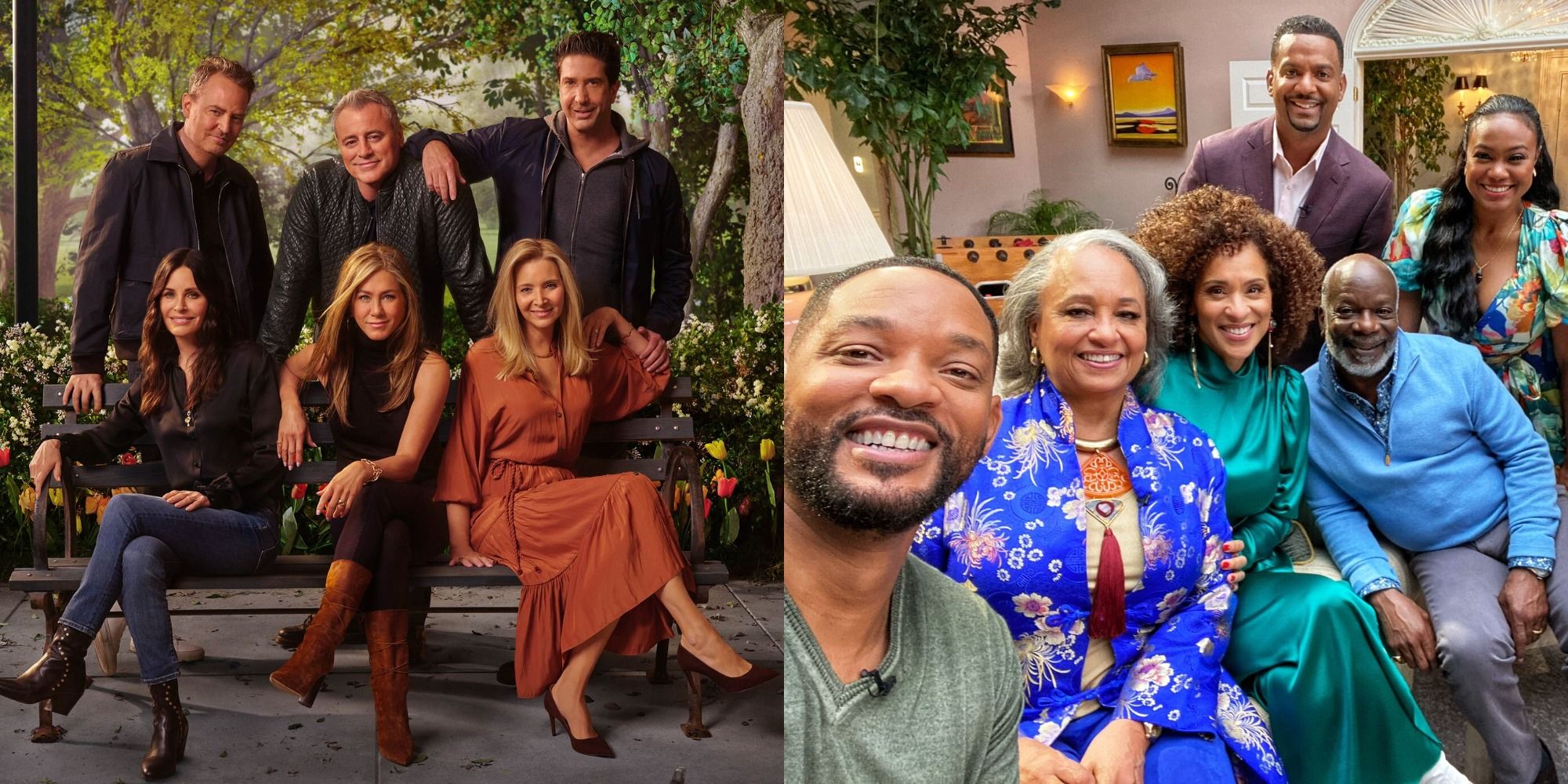 Split image of the Friends and Fresh Prince of Bel Air casts
