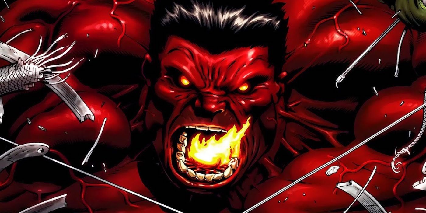 Red Hulk breathing fire in the comics.