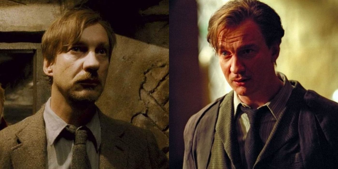side by side images of Remus Lupin looking scared and Remus Lupin in deep thought