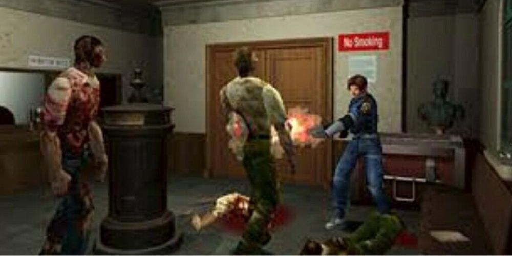 Shooting zombies in Resident Evil 2
