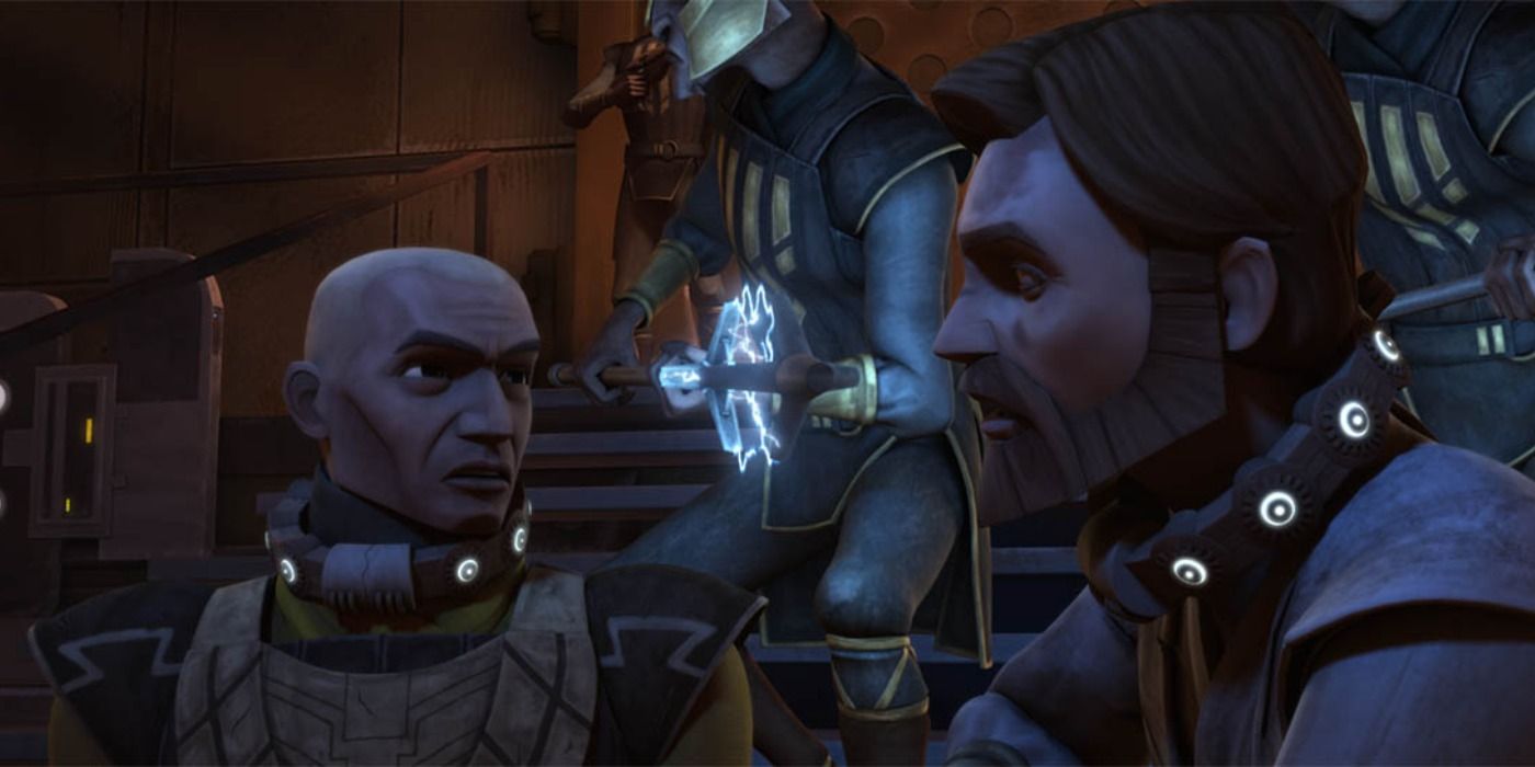 Rex and Obi-Wan captured and kept as slaves by Zygerrian Slavers in The Clone Wars
