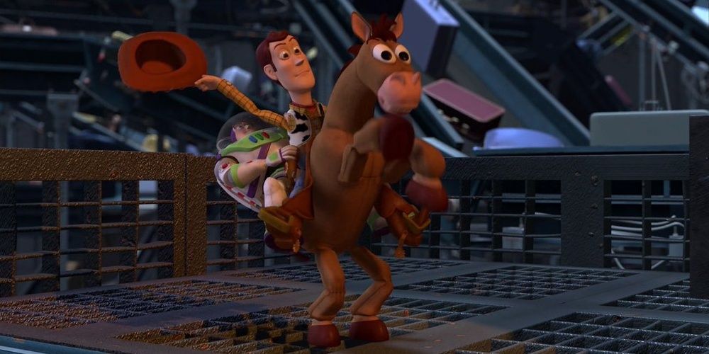 Buzz and Woody on the back of Bullseye in Toy Story 2