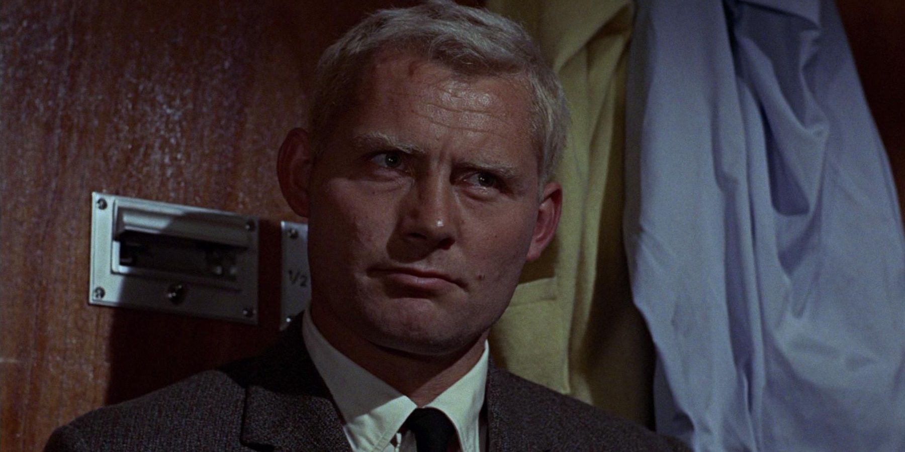 Robert Shaw as Red Grant in a train cabin in From Russia with Love.