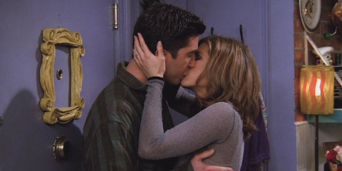 Ross and Rachel kissing by the door after the prom video in Friends