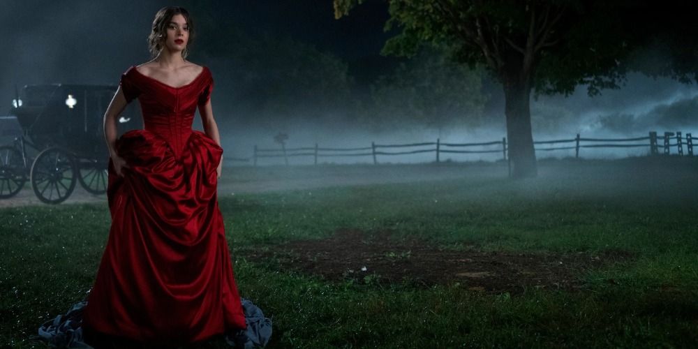 Emily Dickinson in a red dress