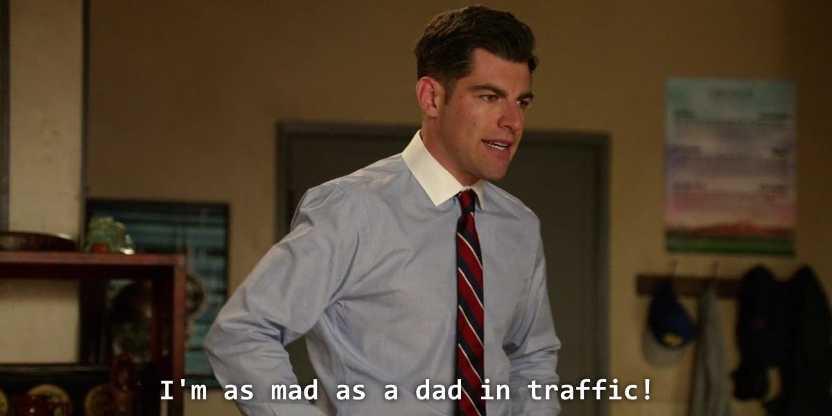 Schmidt mad as a dad in traffic in New Girl