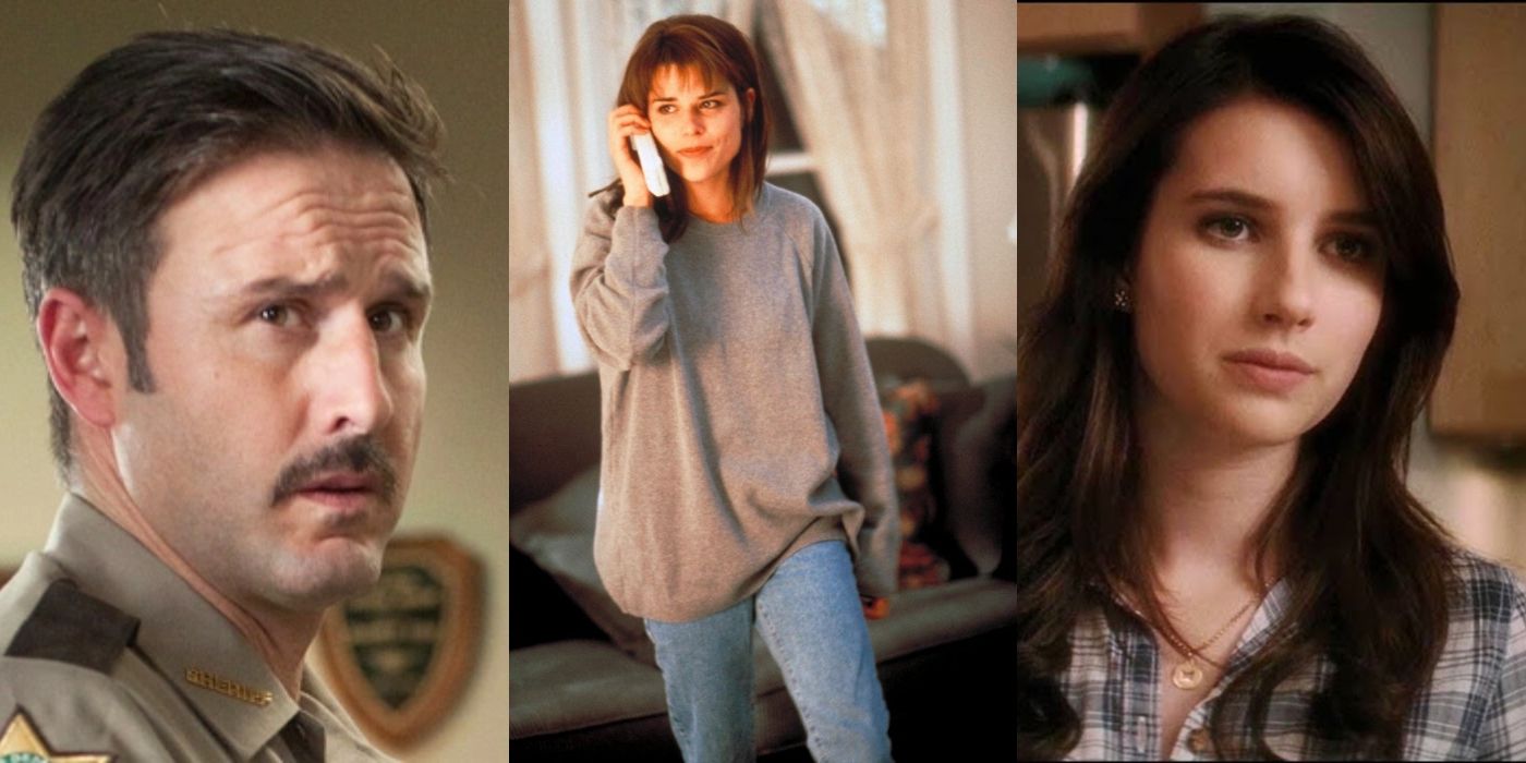Dewey in his police uniform, Sidney on the phone, and Jill from Scream 4 / Scream featured image