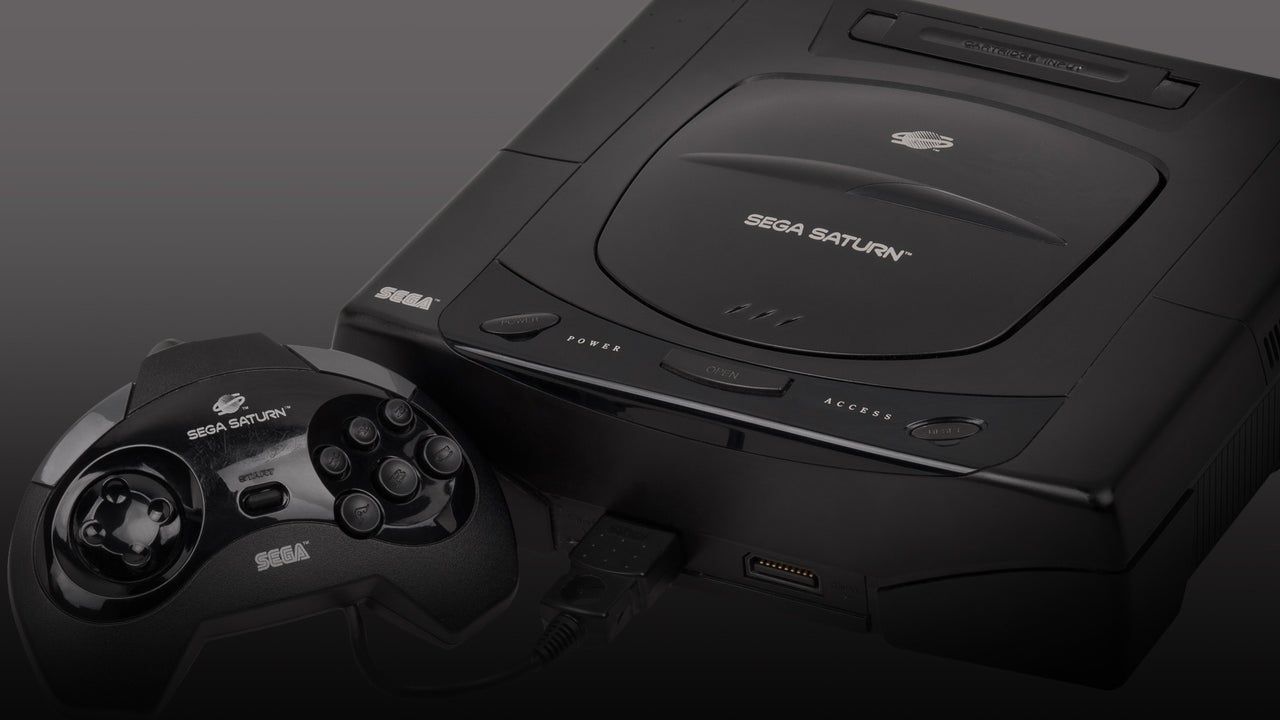 Promotional image of the Sega Saturn video game console.