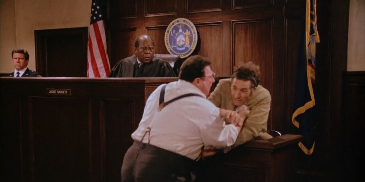 Newman and Kramer contesting a speeding ticket in the courthouse in Seinfeld 