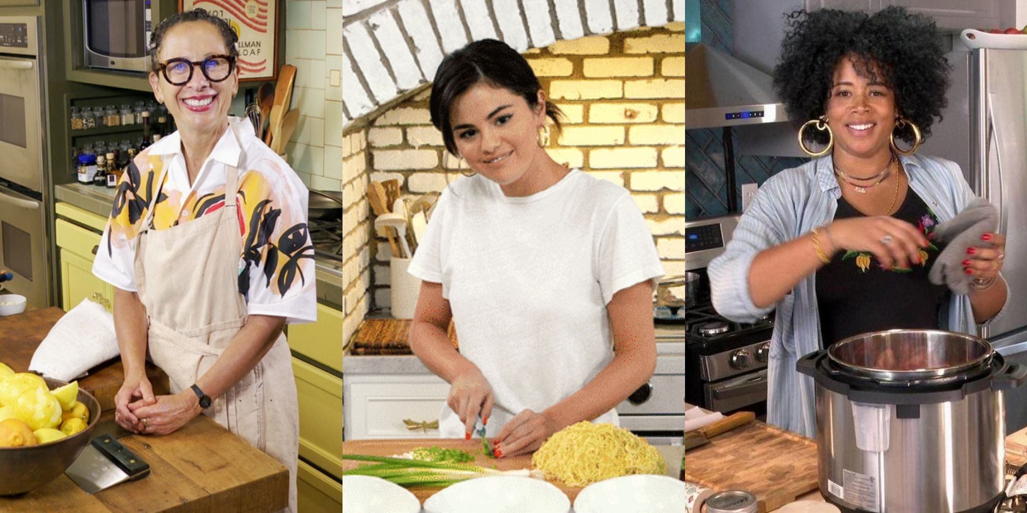 Split image of Nancy Silverton, Selena Gomez and Kelis on Selena + Chef