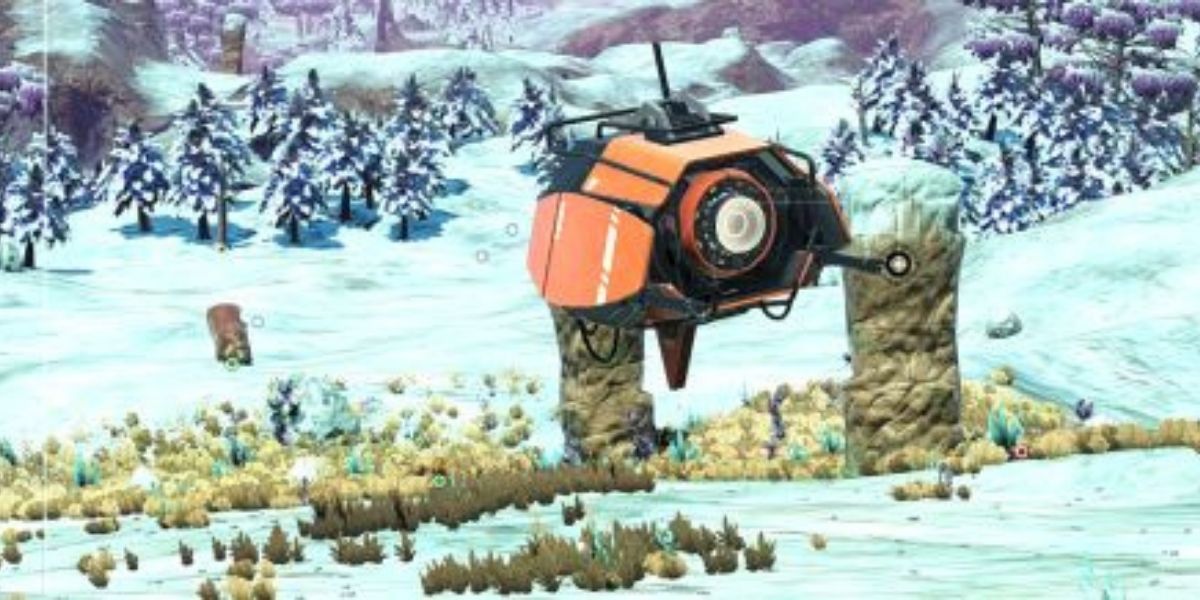 A Sentinel hovering over a snowy field with an animal in the distance