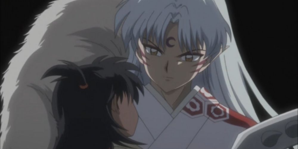 Sesshomaru holds Rin after saving her in the Underworld.