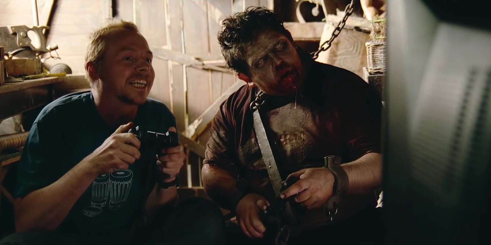 Shaun and Ed in the final scene of Shaun of the Dead