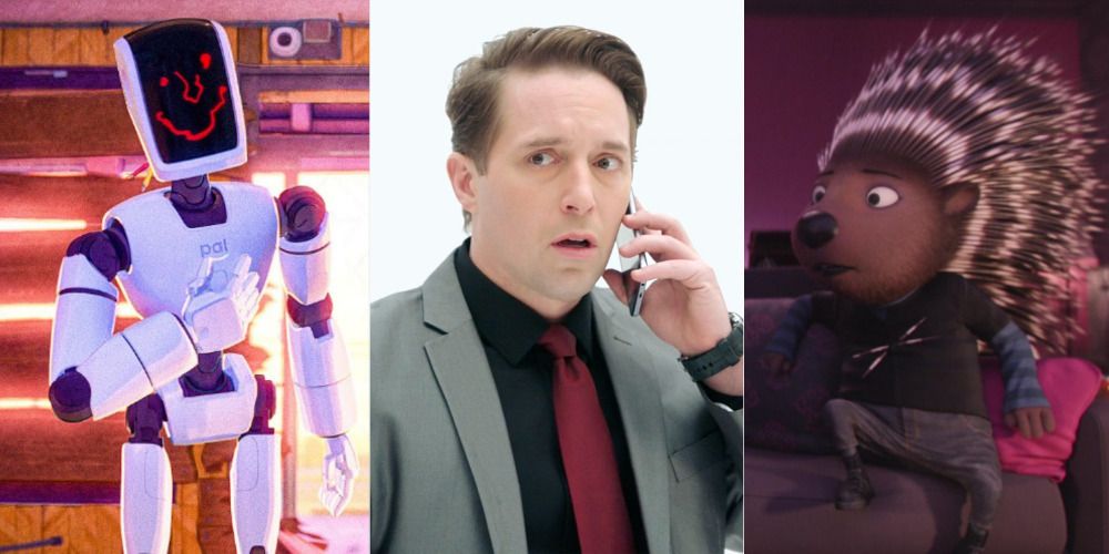 Side by side of Eric in Mitchells vs the Machines, Beck Bennett, and Lane in Sing