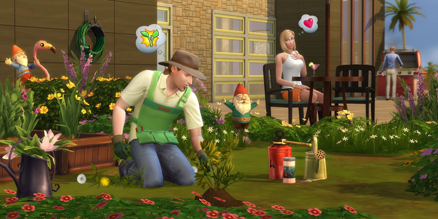 Sims working on the garden