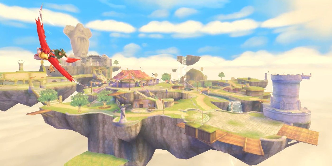 An aerial view of Skyloft from The Legend Of Zelda: Skyward Sword