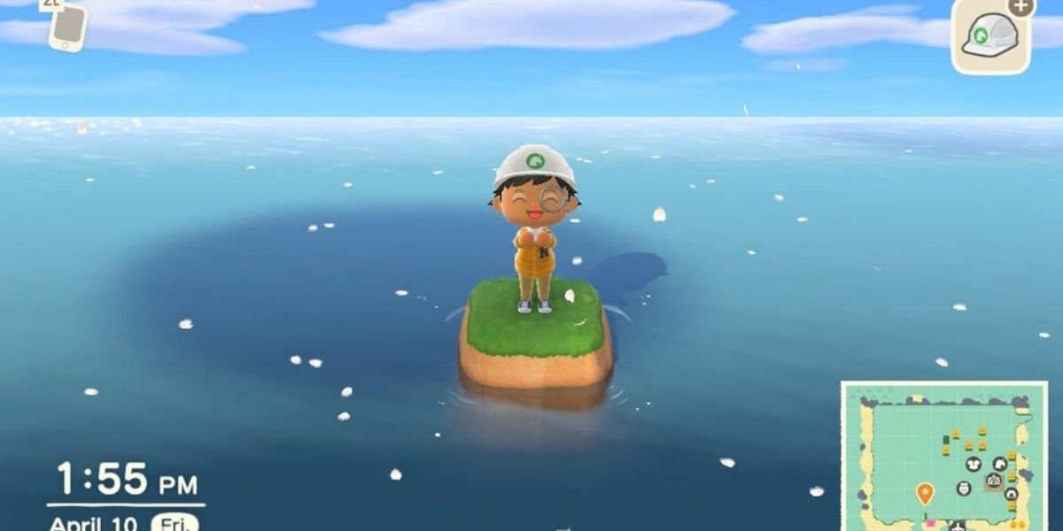 A villager standing in a small island in the middle of the sea.