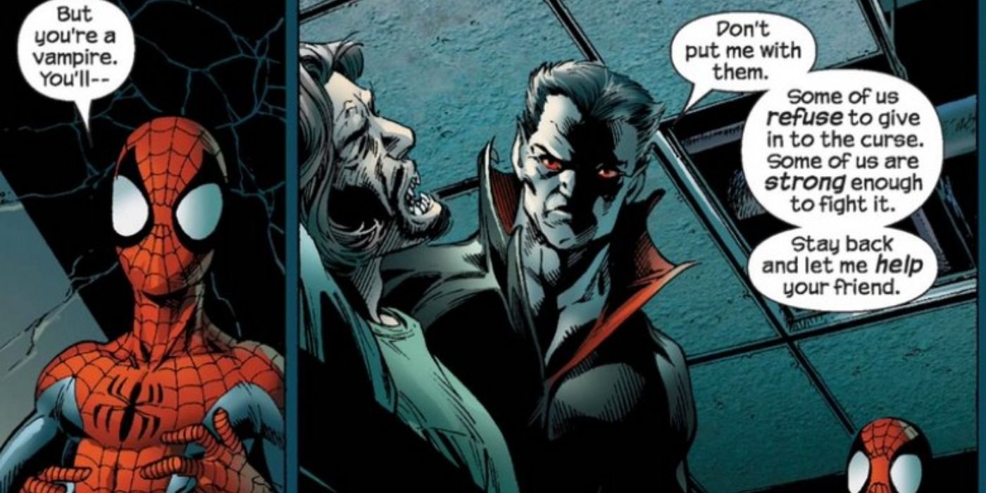 Spider-Man confronts Morbius in Ultimate Comics.
