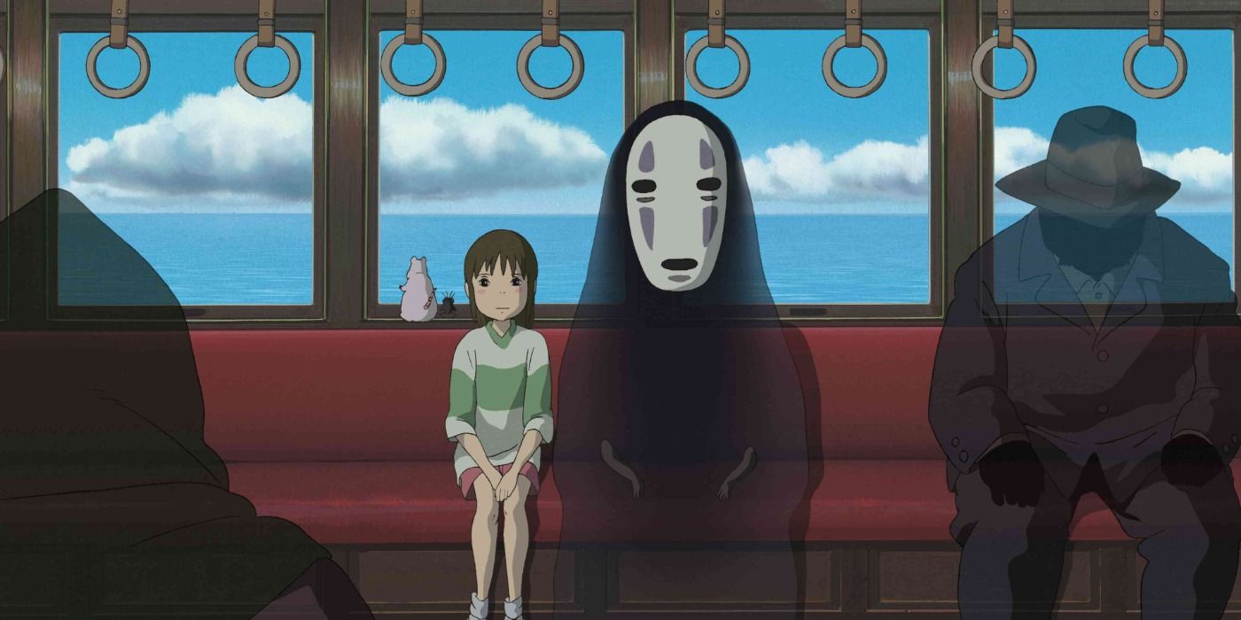 Chihiro and No face on the train in Spirited Away