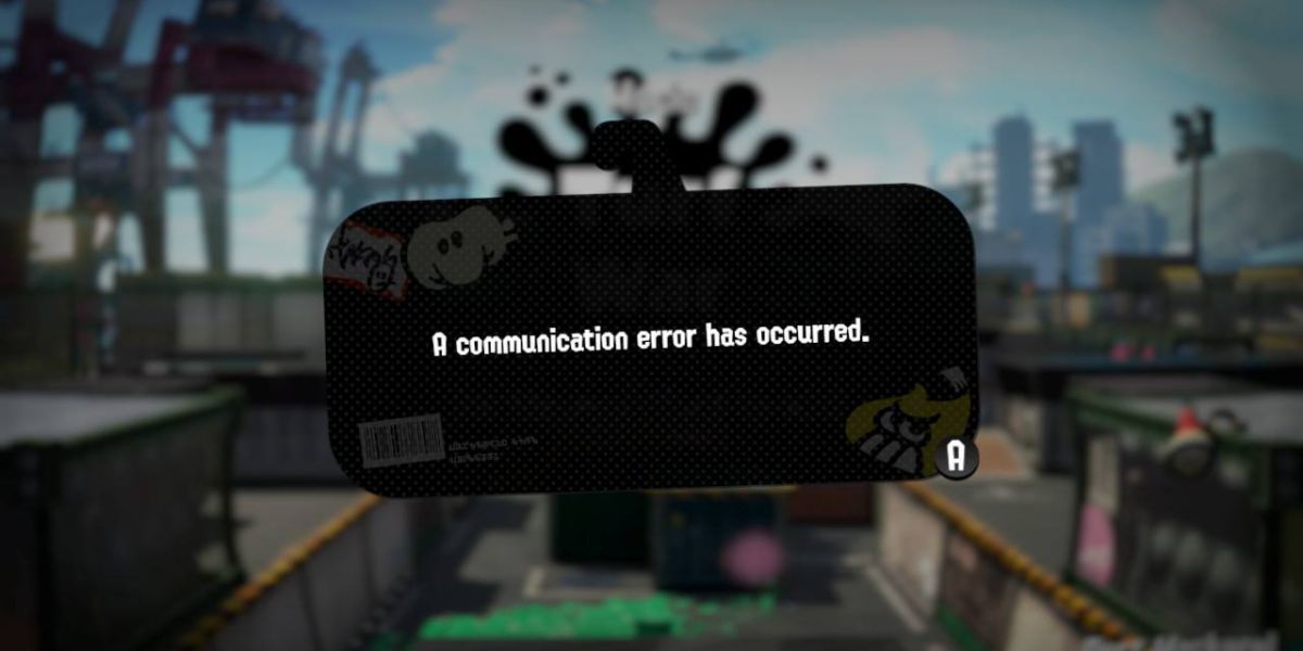 Splatoon 2 communication error screen, disconnect imminent.