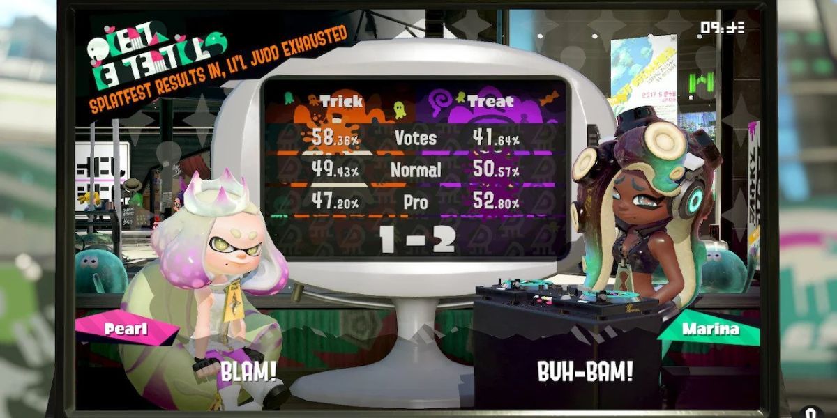 The Splatfest results are read out on the news.