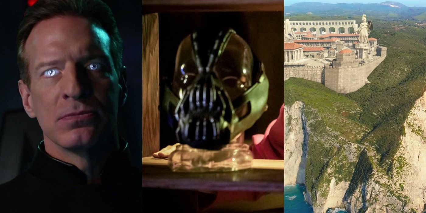 Split Image of Easter eggs in the Arrowverse, Zod, Bane&#8217;s mask and Themyscira