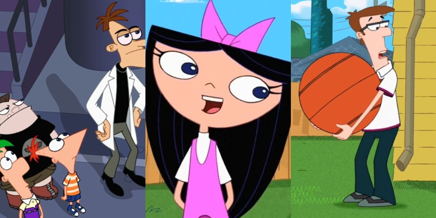 Split Image of Phineas, Ferb, Buford, Dr Doof, Isabella and Lawrence Feature