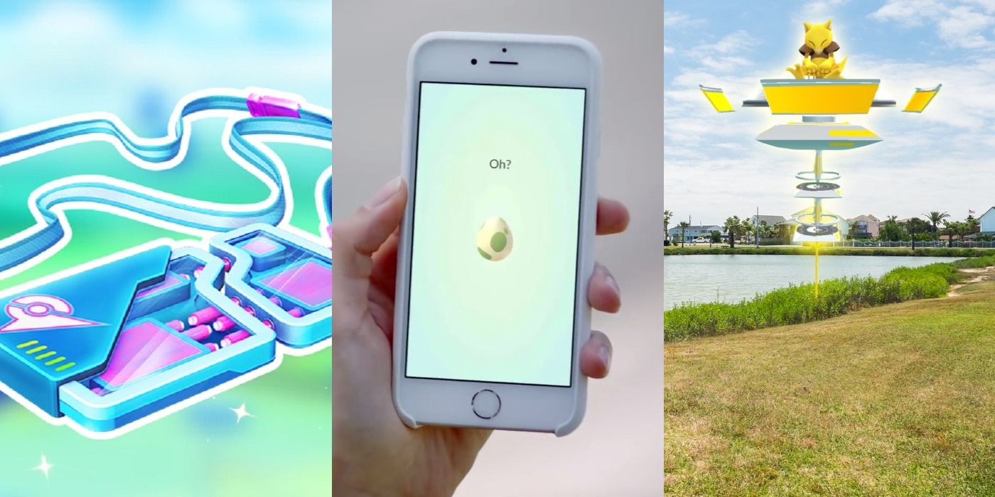 Split Image of Raid Pass, Egg Hatching and Gym Pokemon Go Feature