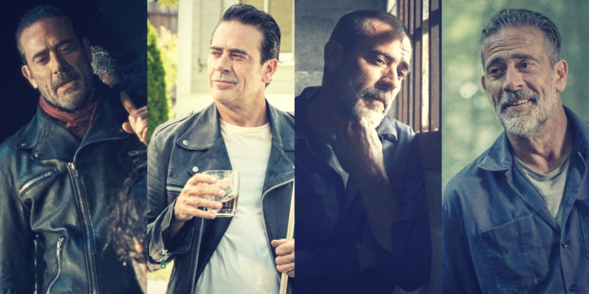 Split image of Negan from The Walking Dead throughout the seasons