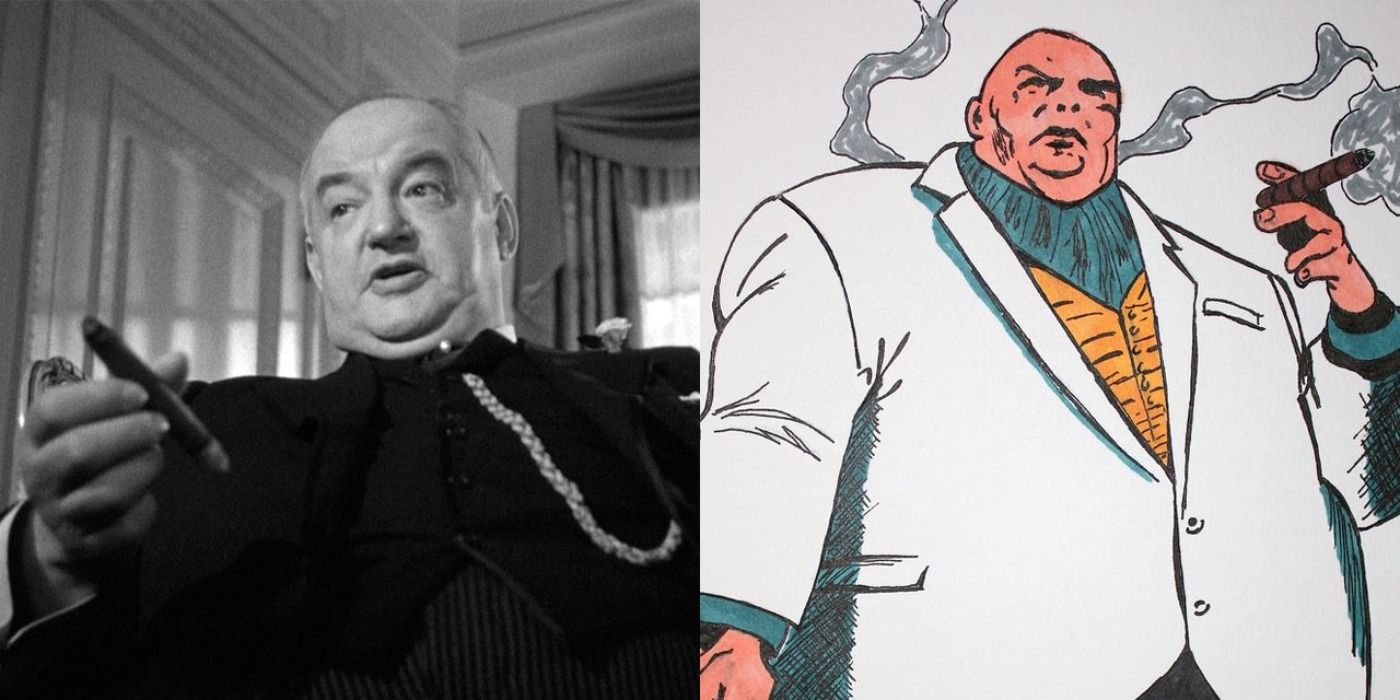 Split image of Sydney Greenstreet and the Kingpin from Marvel Comics