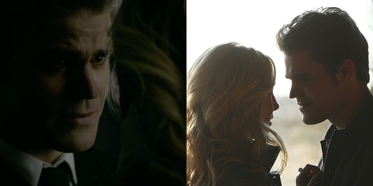 Stefan and Caroline's first kiss at the lake in The Vampire Diaries 