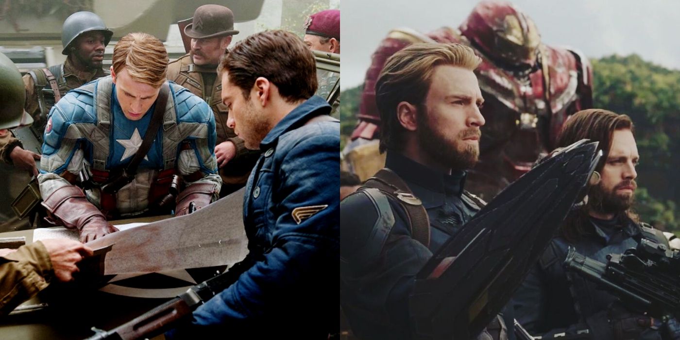 Steve Rogers and Bucky Barnes in The First Avenger and Avengers_ Infinity War