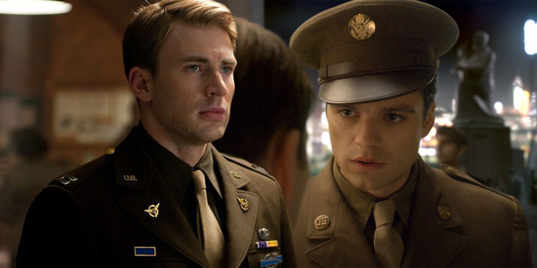 Steve and Bucky in their army uniforms in the 1940s