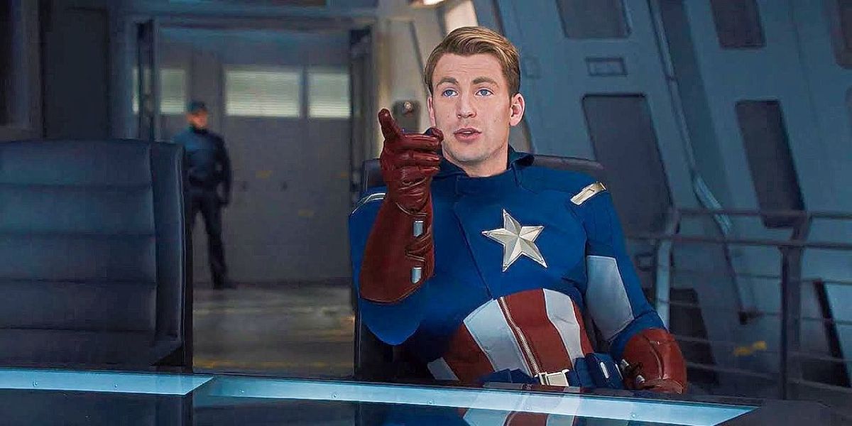 Steve pointing while wearing suit in Avengers