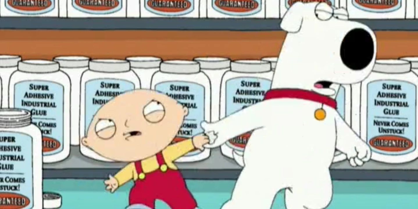 Stewie and Brian glued together in Family Guy.