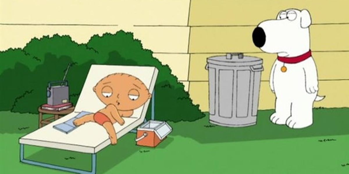 Stewie tanning with Brian in Family Guy.