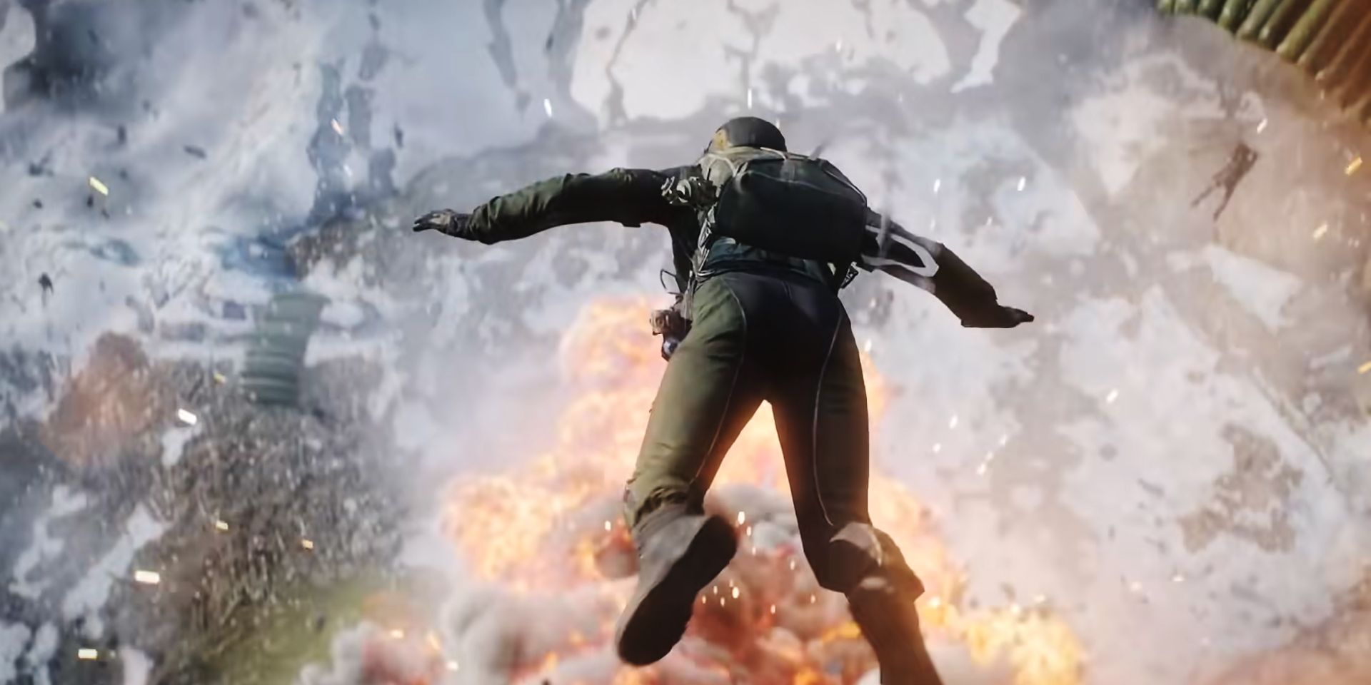 Base-jump dive in the Battlefield 2042 trailer.