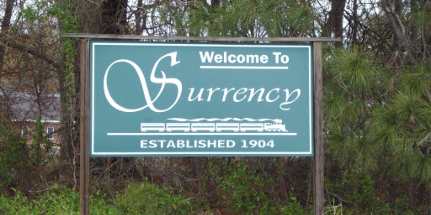 Sign welcomming visitors to Surrency, Georgia