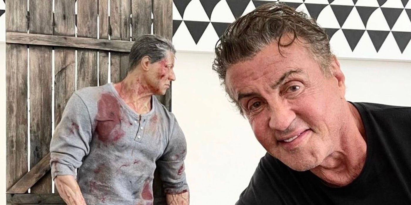 Sylvester Stallone With Rambo Last Blood Statue