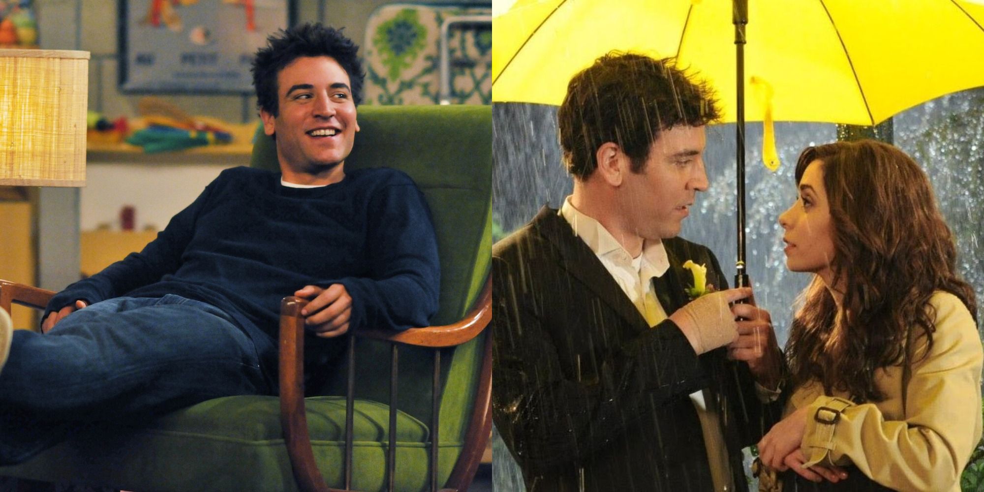 Split image of Ted Mosbyin a chair and under an umbrella with Tracy