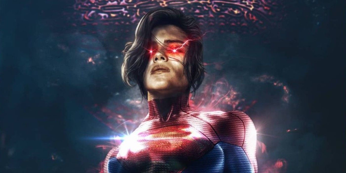 Supergirl's Eyes Glow Red with Heat Vision in Flash Movie Art