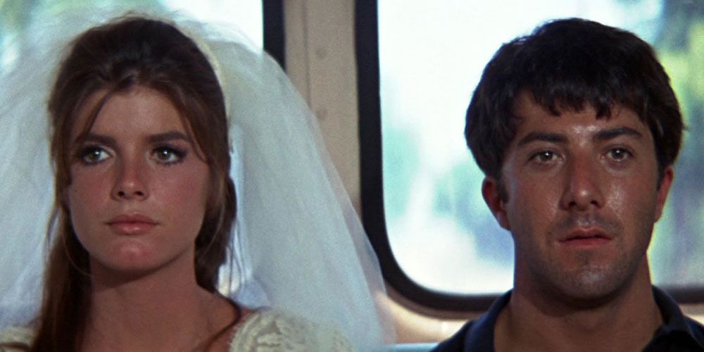 Ben and Elaine sitting on a bus at the end of The Graduate