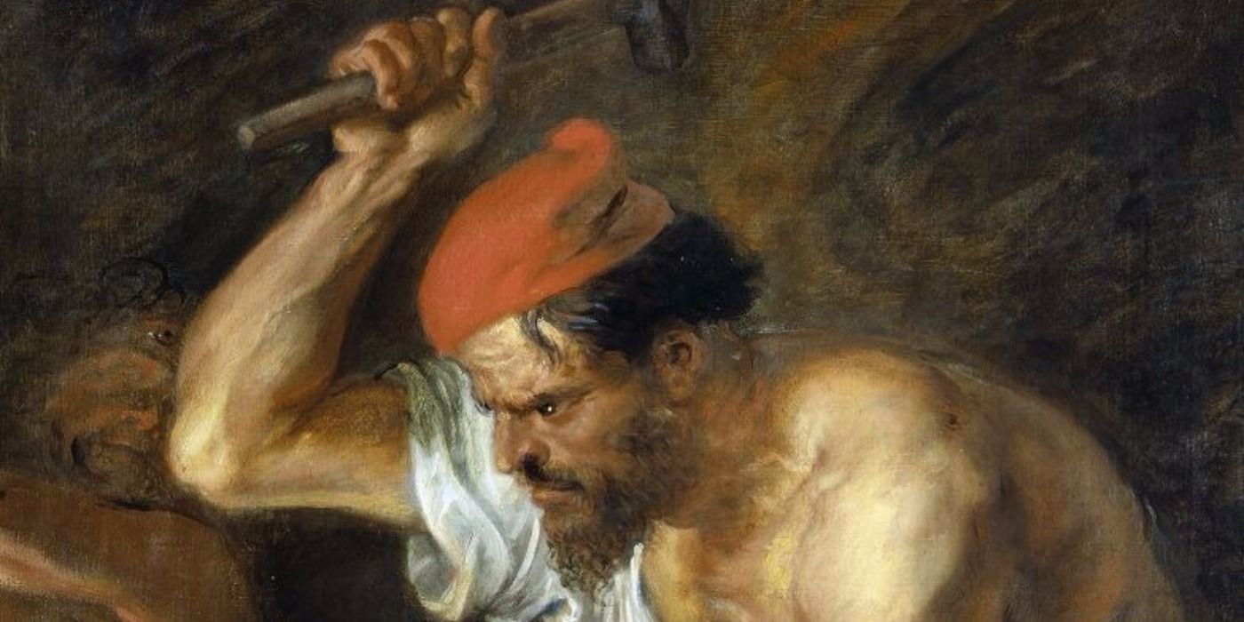 The Greek God Hephaestus forging in painting by Peter Paul Reubens