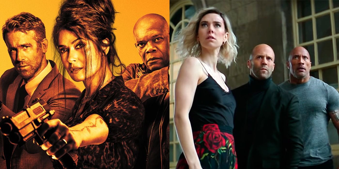 The Hitman's Wife's Bodyguard poster and Vanessa Kirby, Jason Statham, Dwayne Johnson in Hobbs and Shaw