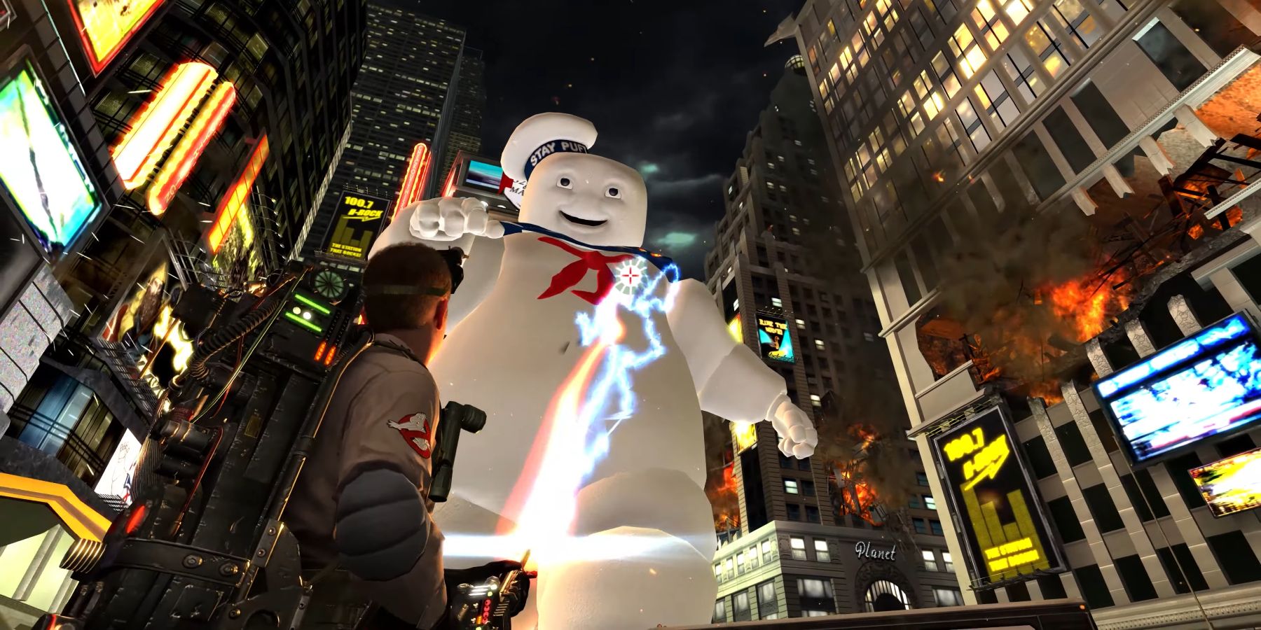 The Rookie fighting Stay Puft in Ghostbusters The Video Game