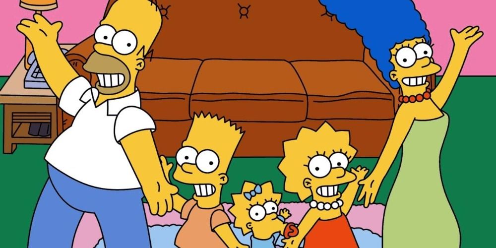 The Simpson family posing with their arms out and smiling