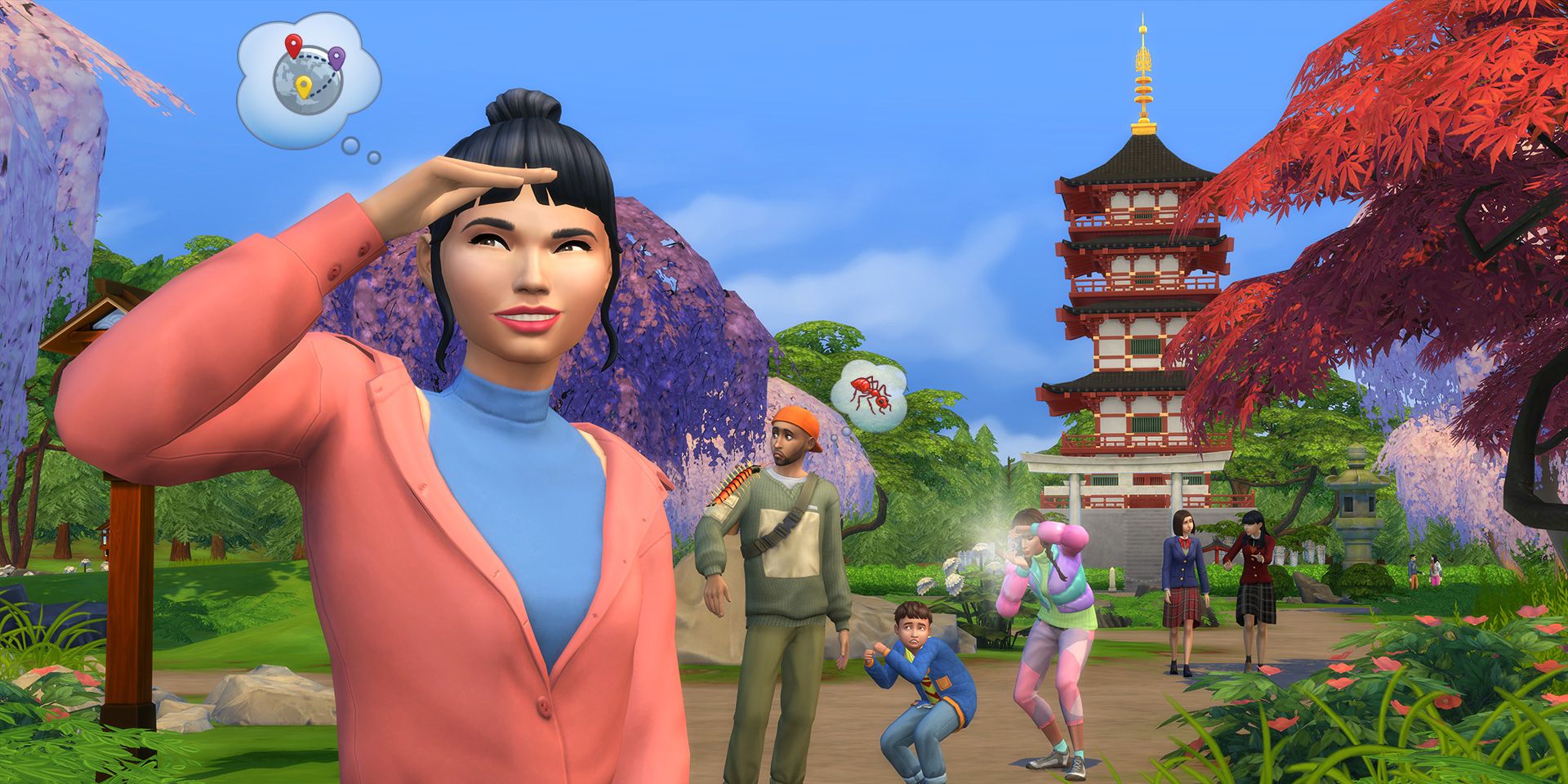 A female character with her head covering her eyes and a thinking cloud atop her head