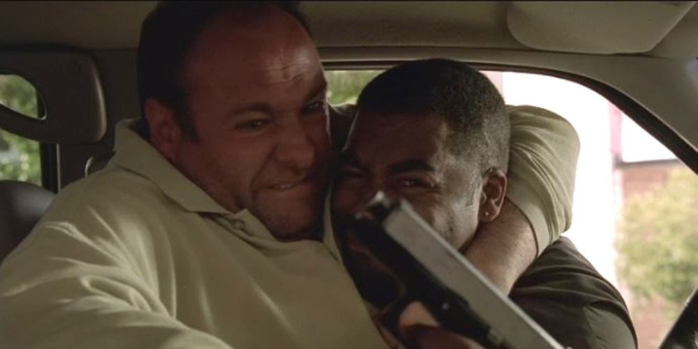 Tony fights off two hitmen sent by Junior inside his car in The Sopranos